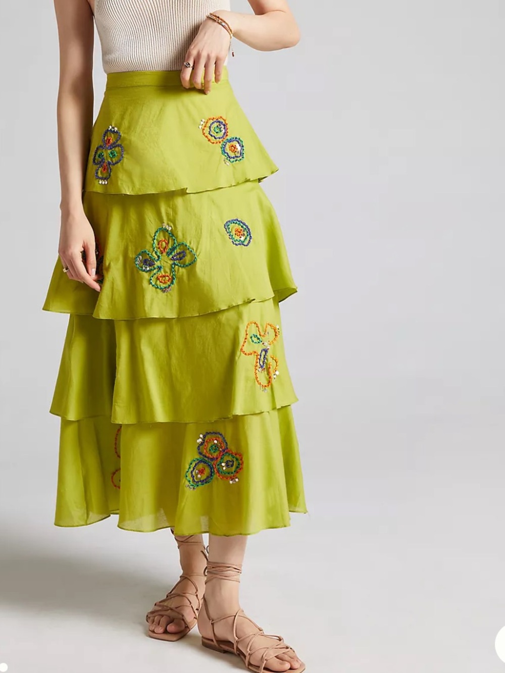 NWT Anthropologie Roopa Pemmaraju Tiered Beaded Embroidered Midi Skirt Size XL
